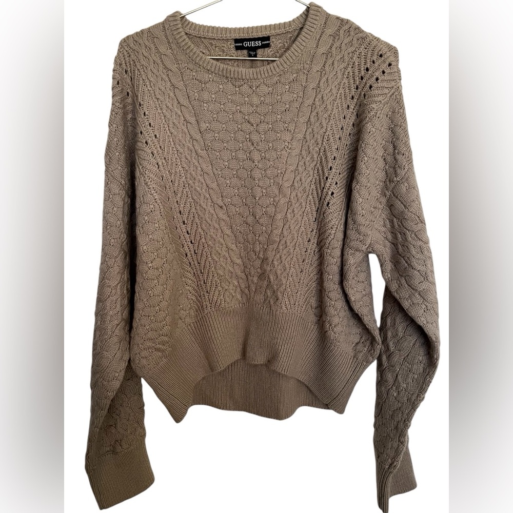 Guess Sweater Women’s  L Neutral Pullover  Knit Long Sleeve Impact Grey